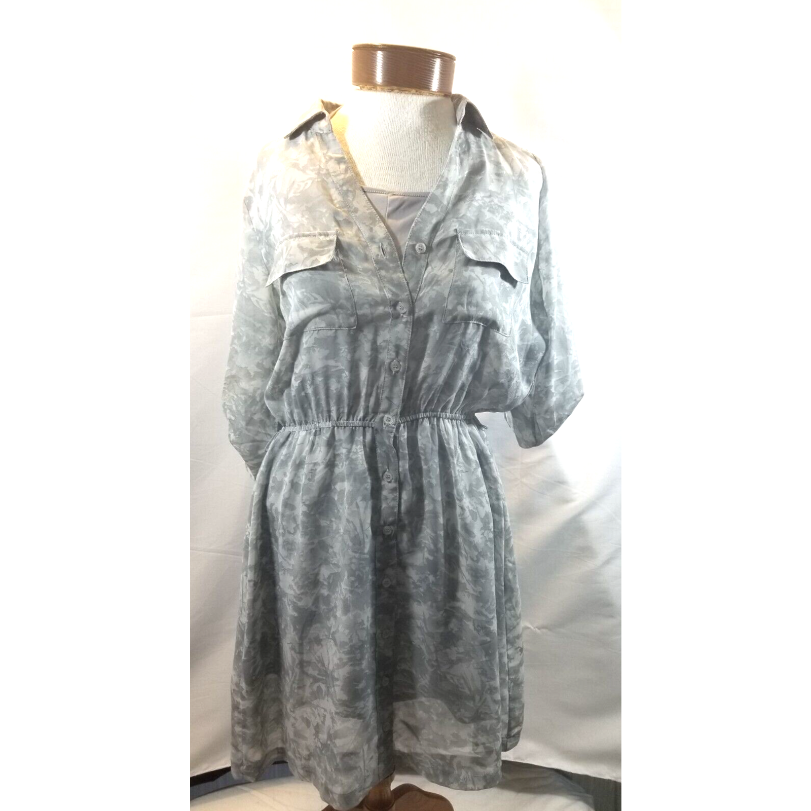 Maurices Womens Medium Gray Camoflauge Print Lined Button Up Shirt Dress